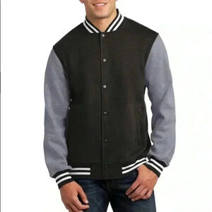 🆕 Sport-Tek Men Black-Vintage Fleece Letterman Jacket M🆕